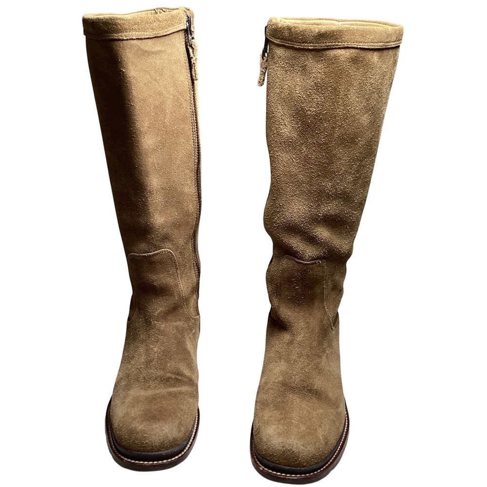 LL Bean Women's 7M Tan Suede Tall Side Zip Lug Sole Boots OFCT7 Made in Brazil